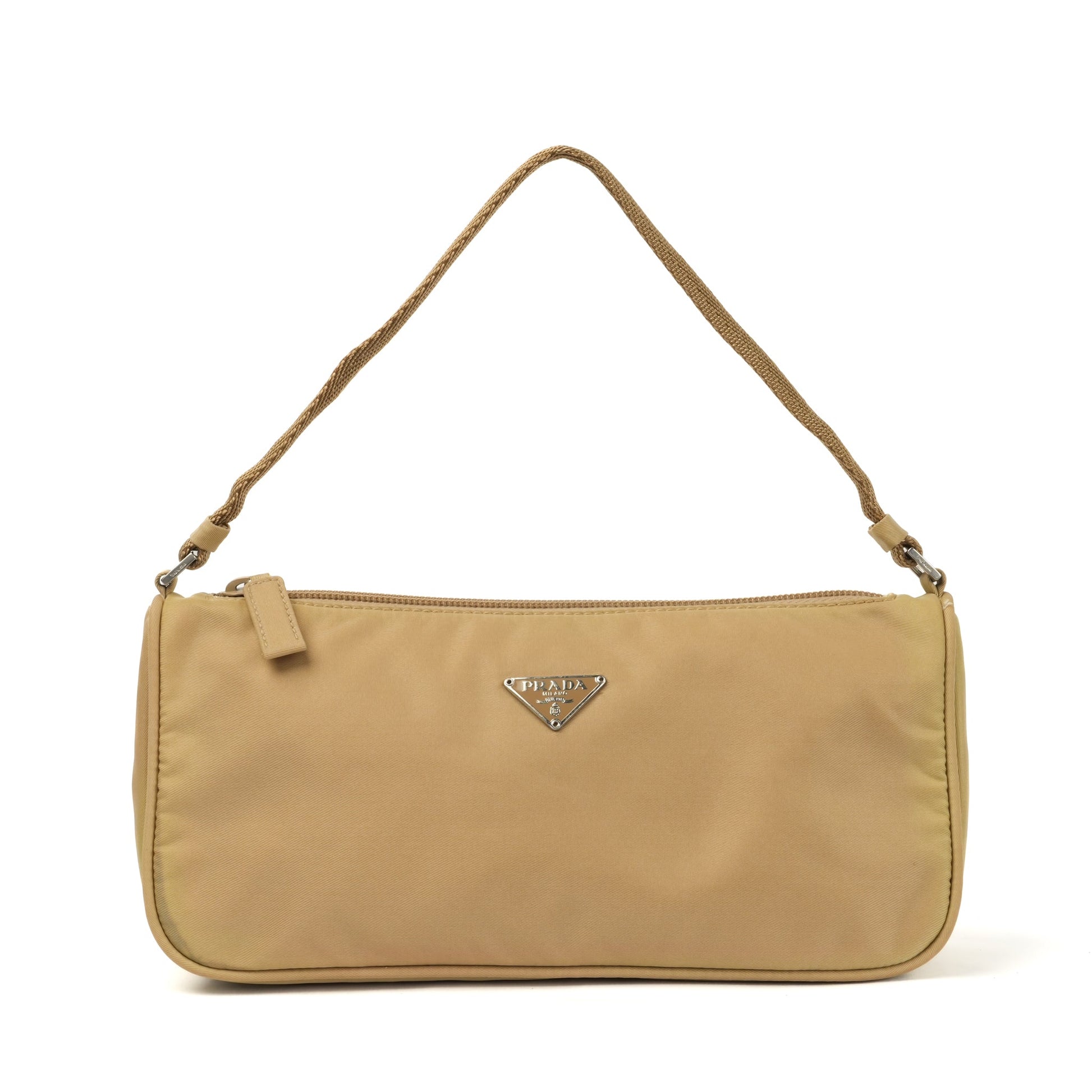 Prada Nylon Pochette - Beige with Silver Hardware - St. Luxe