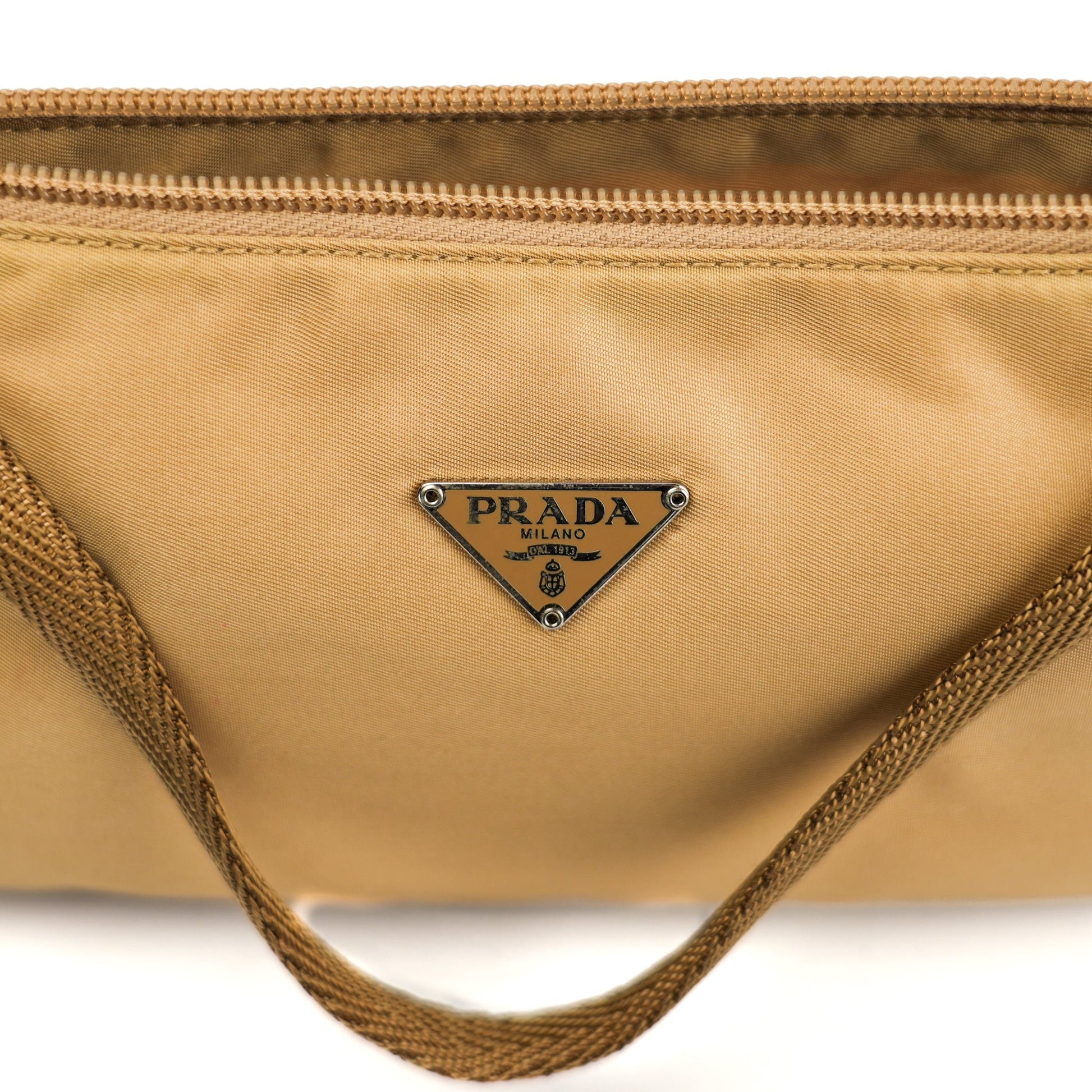 Prada Nylon Pochette - Beige with Silver Hardware - St. Luxe