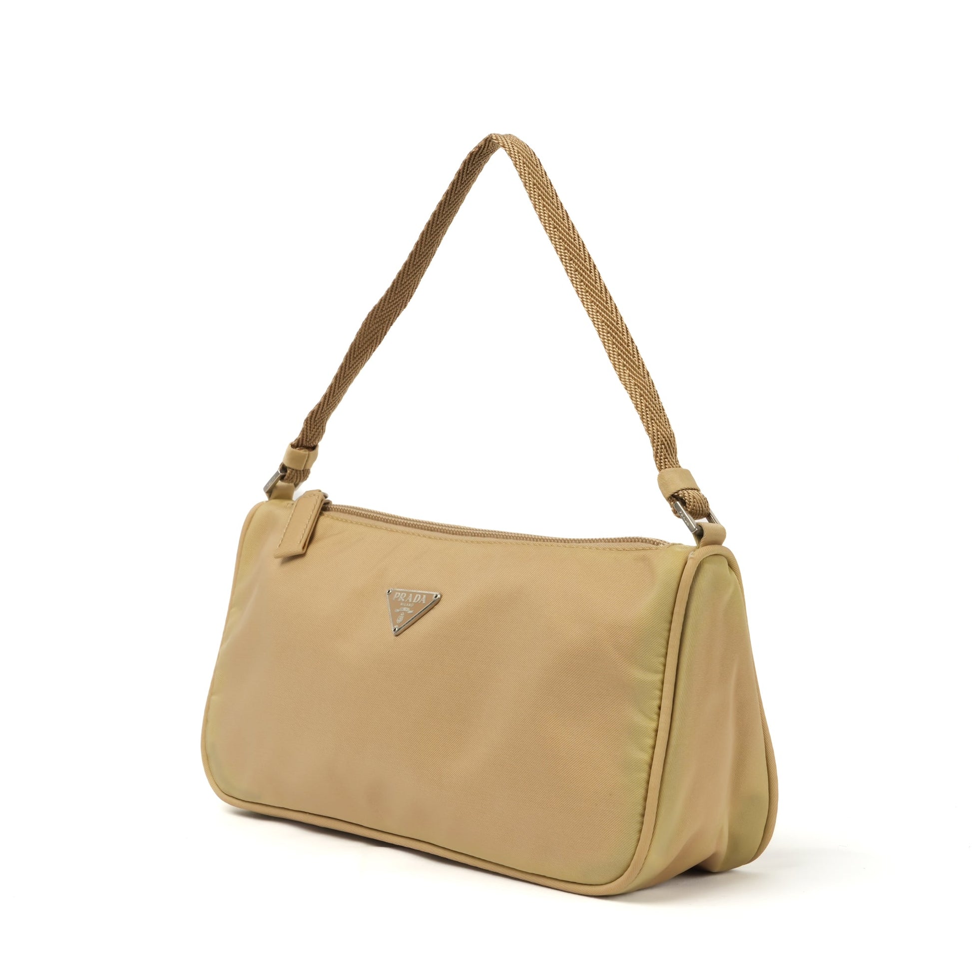 Prada Nylon Pochette - Beige with Silver Hardware - St. Luxe