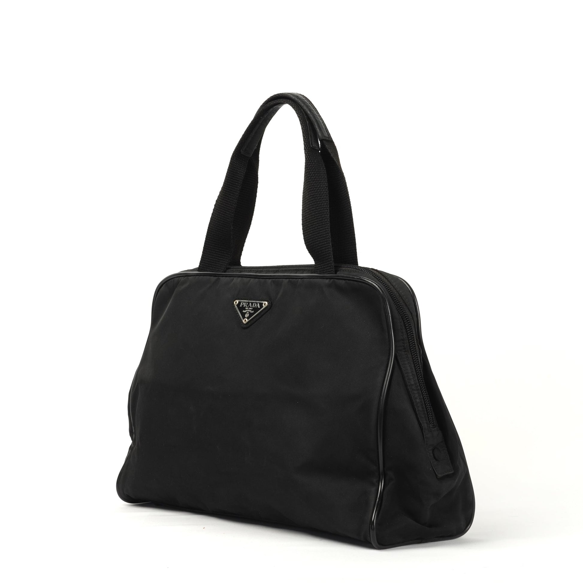 Prada Tessuto Black Nylon Handbag with Logo Plate - St. Luxe