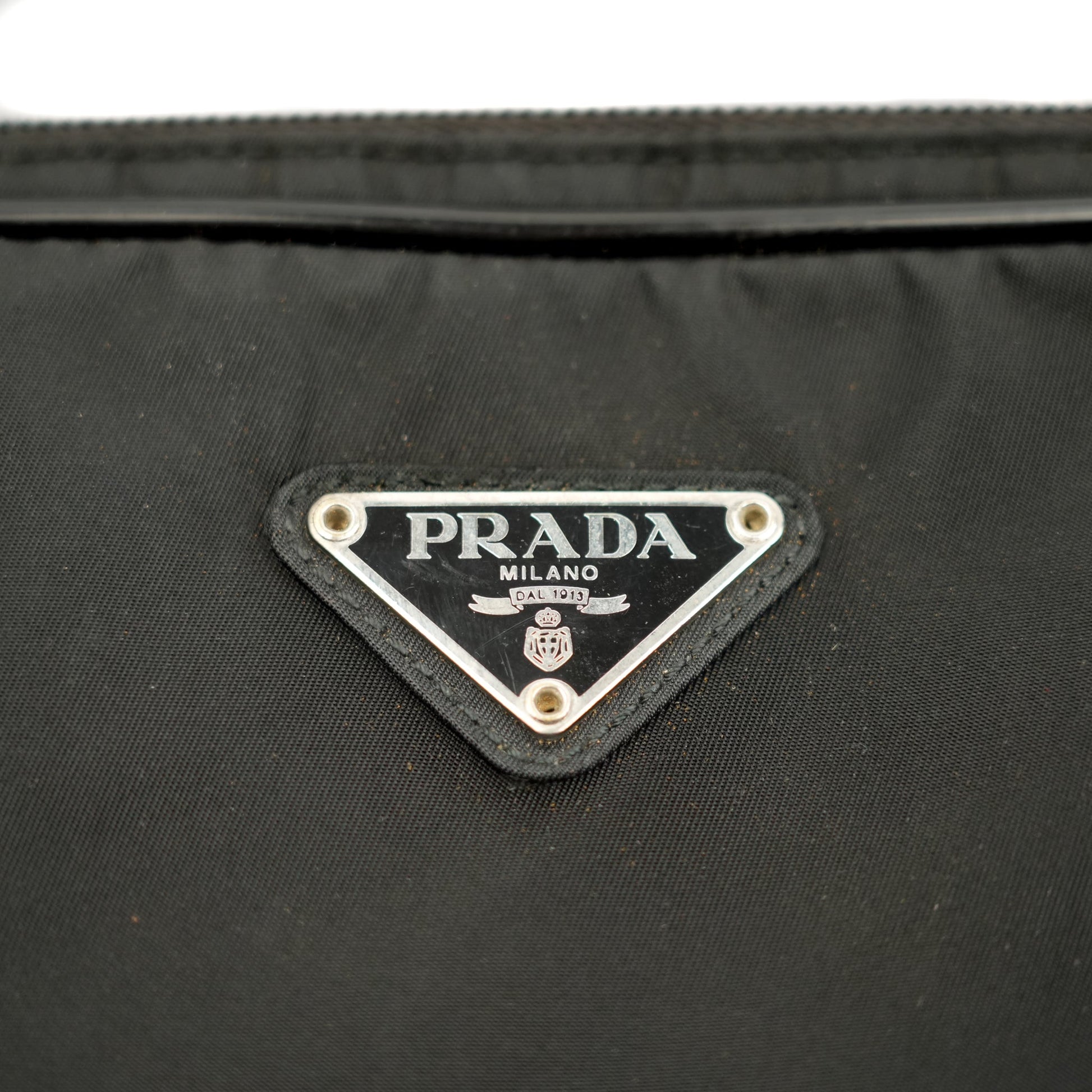 Prada Tessuto Black Nylon Handbag with Logo Plate - St. Luxe