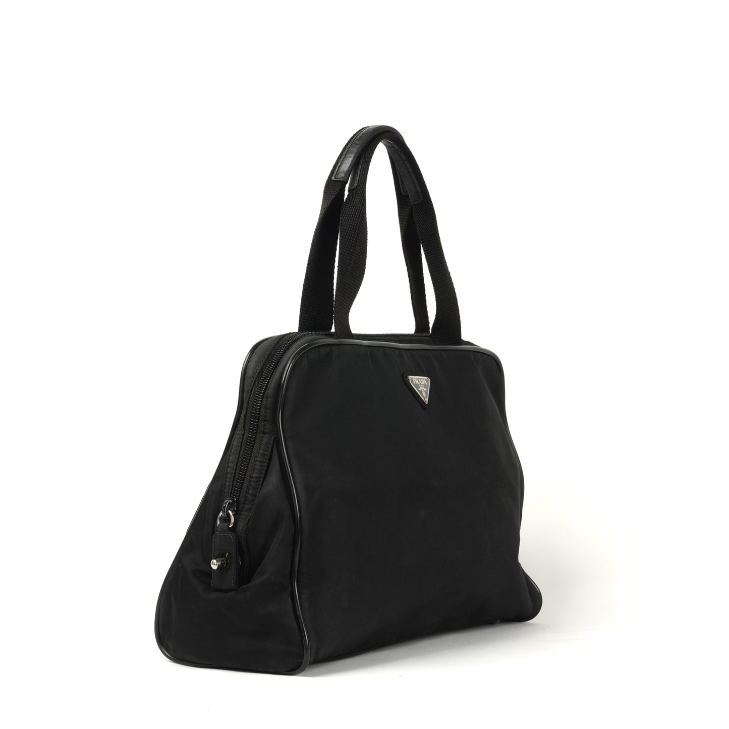 Prada Tessuto Black Nylon Handbag with Logo Plate - St. Luxe