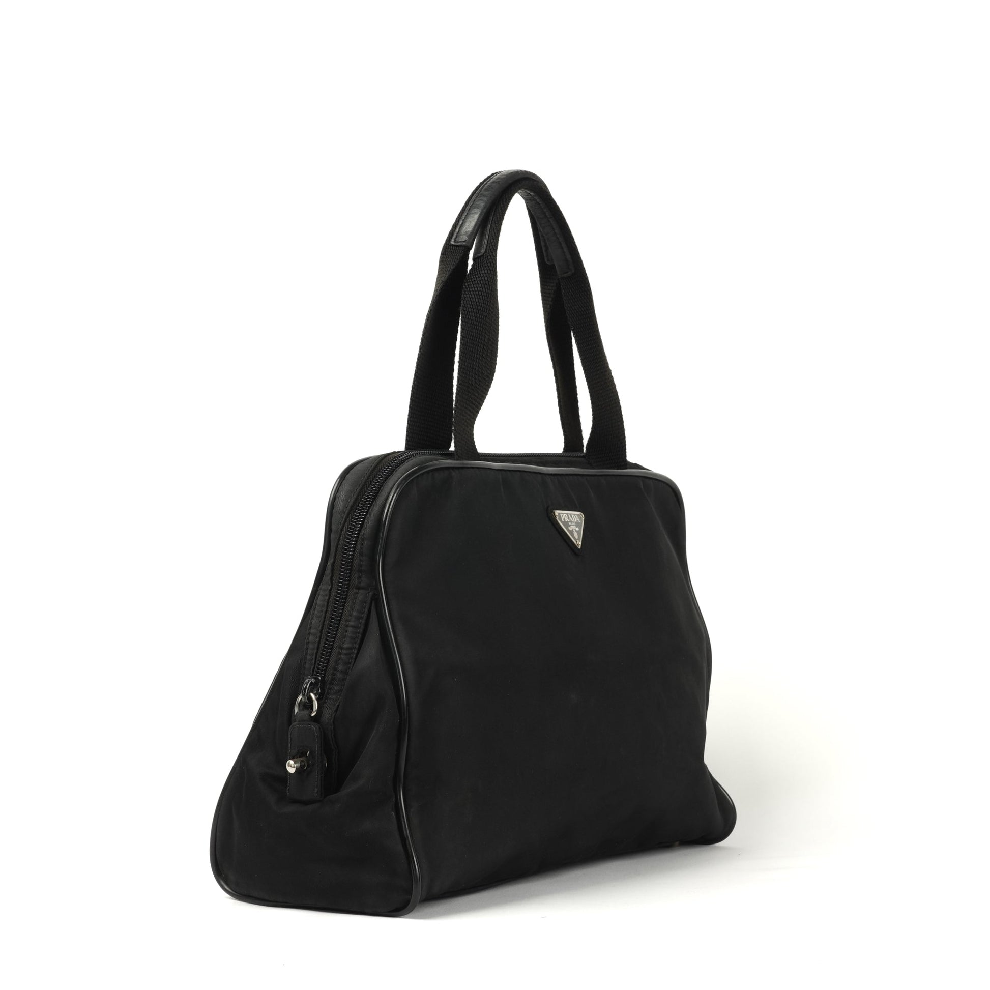 Prada Tessuto Black Nylon Handbag with Logo Plate - St. Luxe