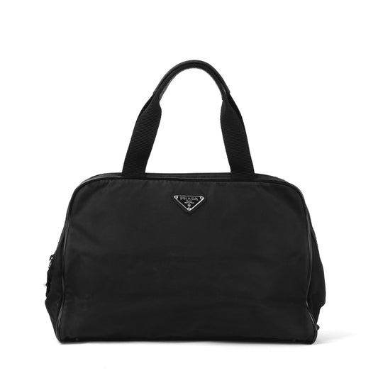 Prada Tessuto Black Nylon Handbag with Logo Plate - St. Luxe